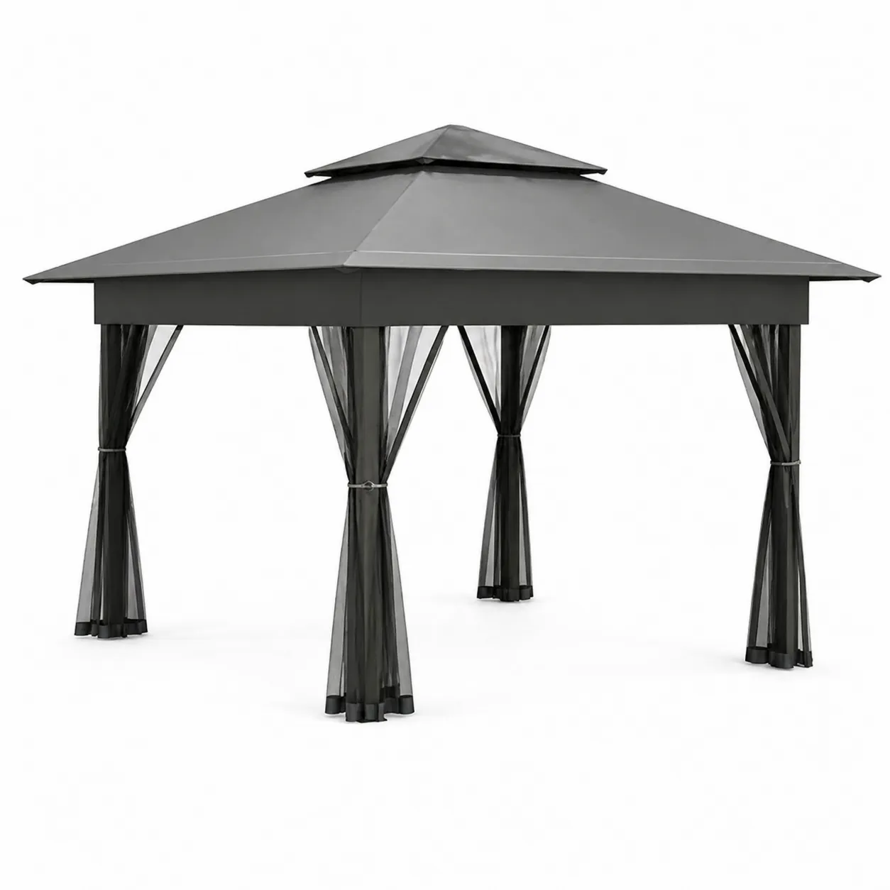 Pavillon Gris en Aluminium avec Toit Acier et Rideaux Polyester 300x400cm-Solvicar