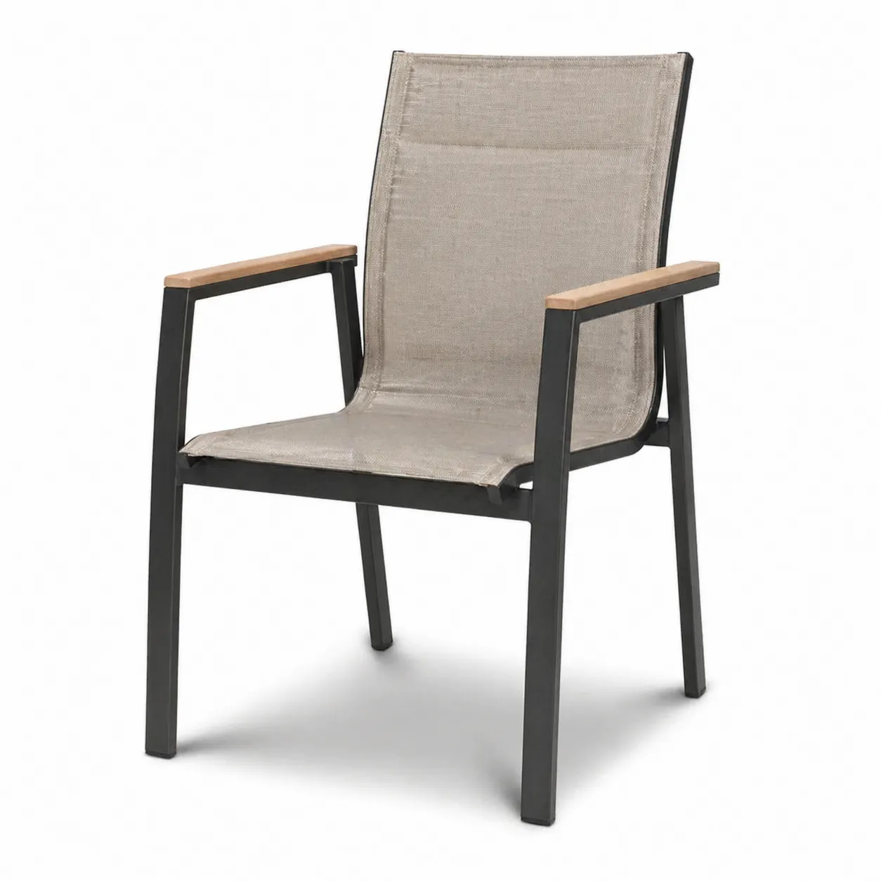 Chaise en aluminium et bois avec assise en textile beige-Solvicar