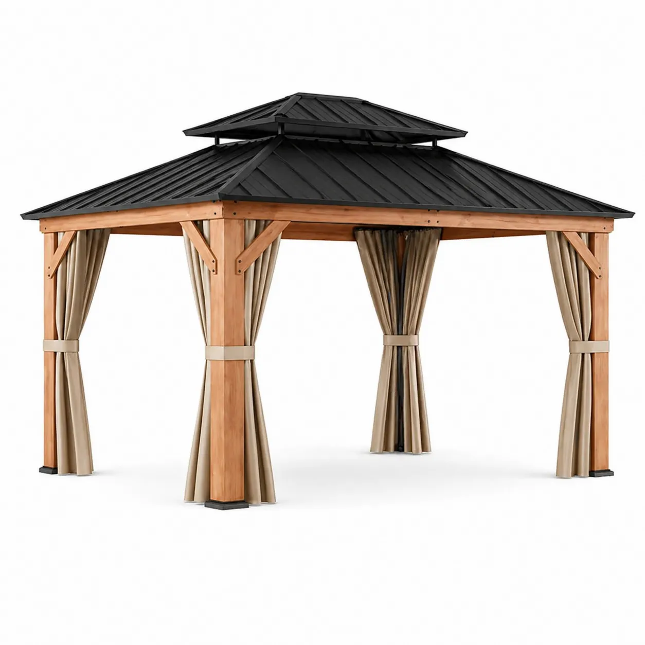 Pavillon de Jardin en Bois avec Toit Métal Noir 300x300cm-Solvicar