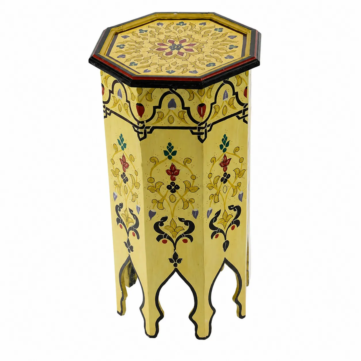 Table d'appoint octogonale en bois peint à la main jaune-Solvicar
