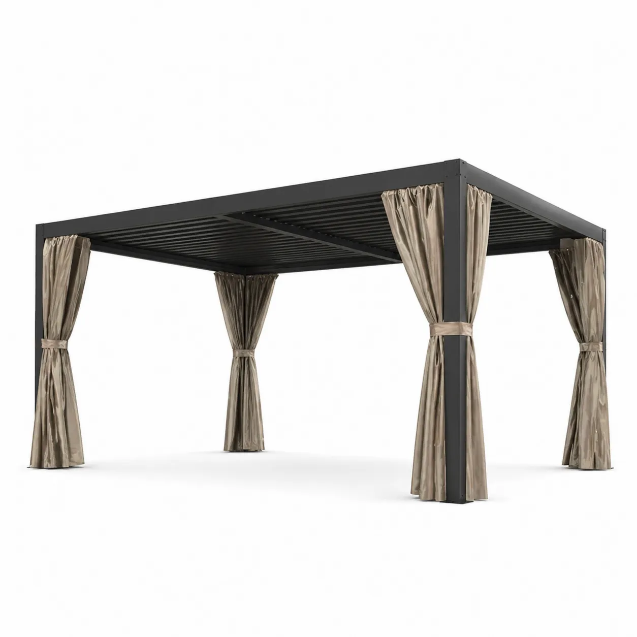 Pergola en aluminium avec rideaux en polyester Beige 300x400 cm-Solvicar