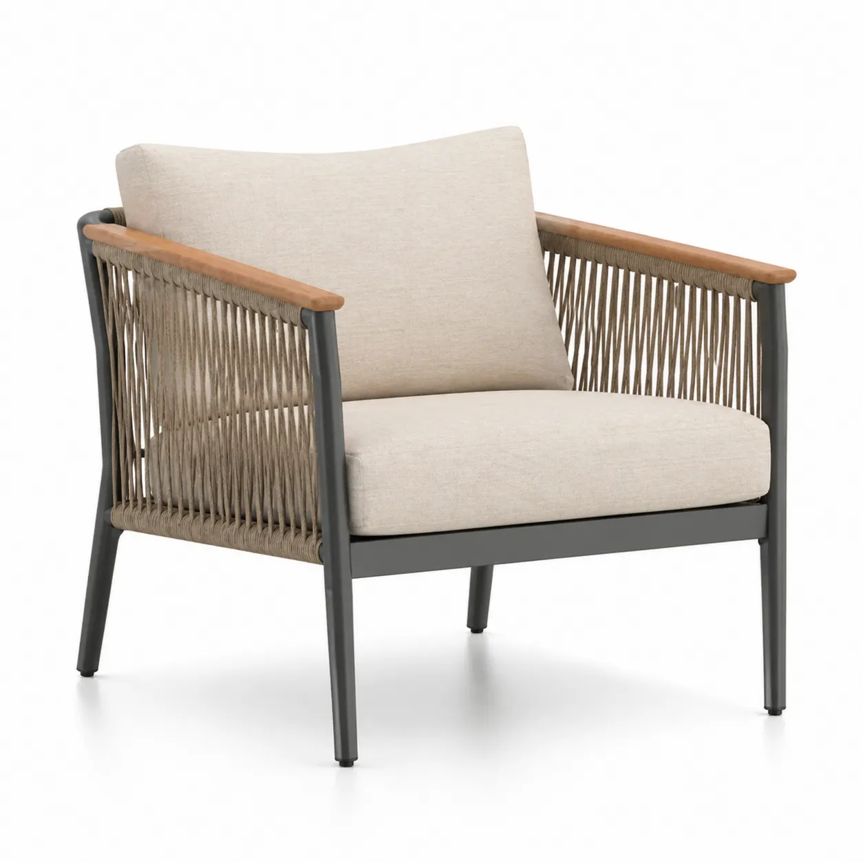 Fauteuil d'extérieur en métal et bois avec coussins en polyester beige-Solvicar