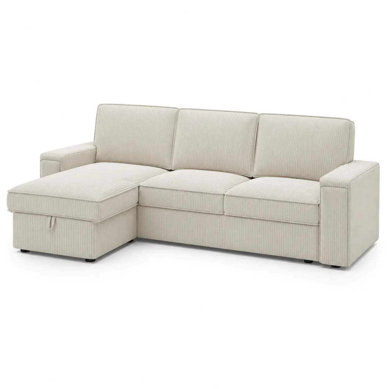Canapé modulaire en tissu côtelé beige avec méridienne-Solvicar