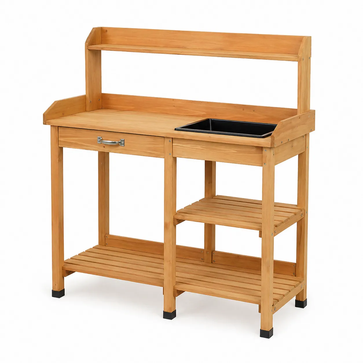 Table de culture en bois de pin avec étagères et évier-Solvicar