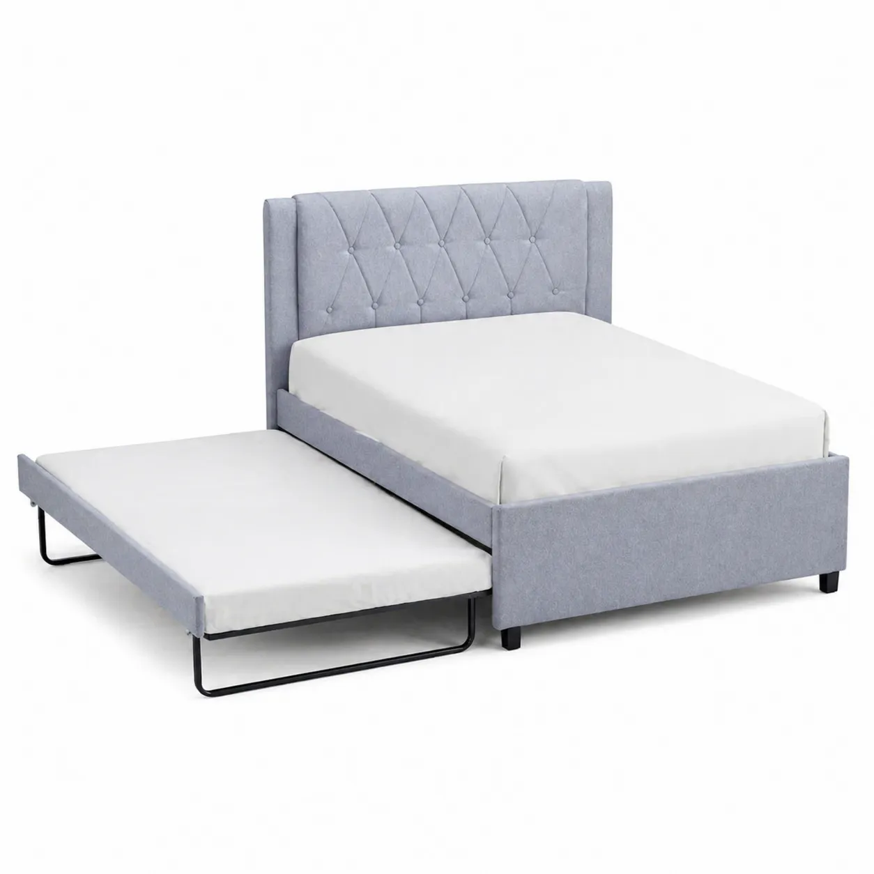Lit gigogne en tissu avec tête de lit capitonnée 200x90 cm Gris clair-Solvicar