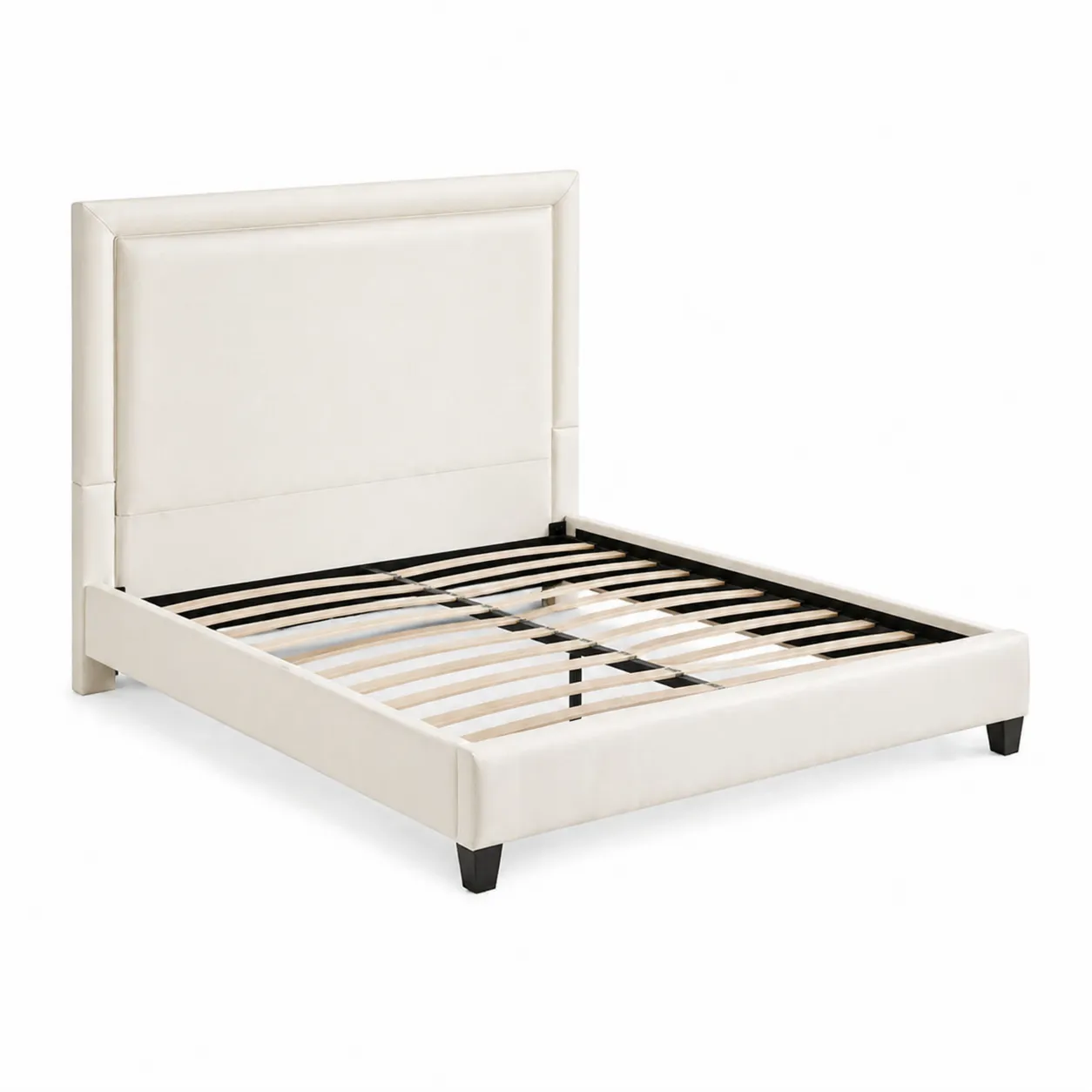 Lit en bois et similicuir blanc 140x200 cm-Solvicar