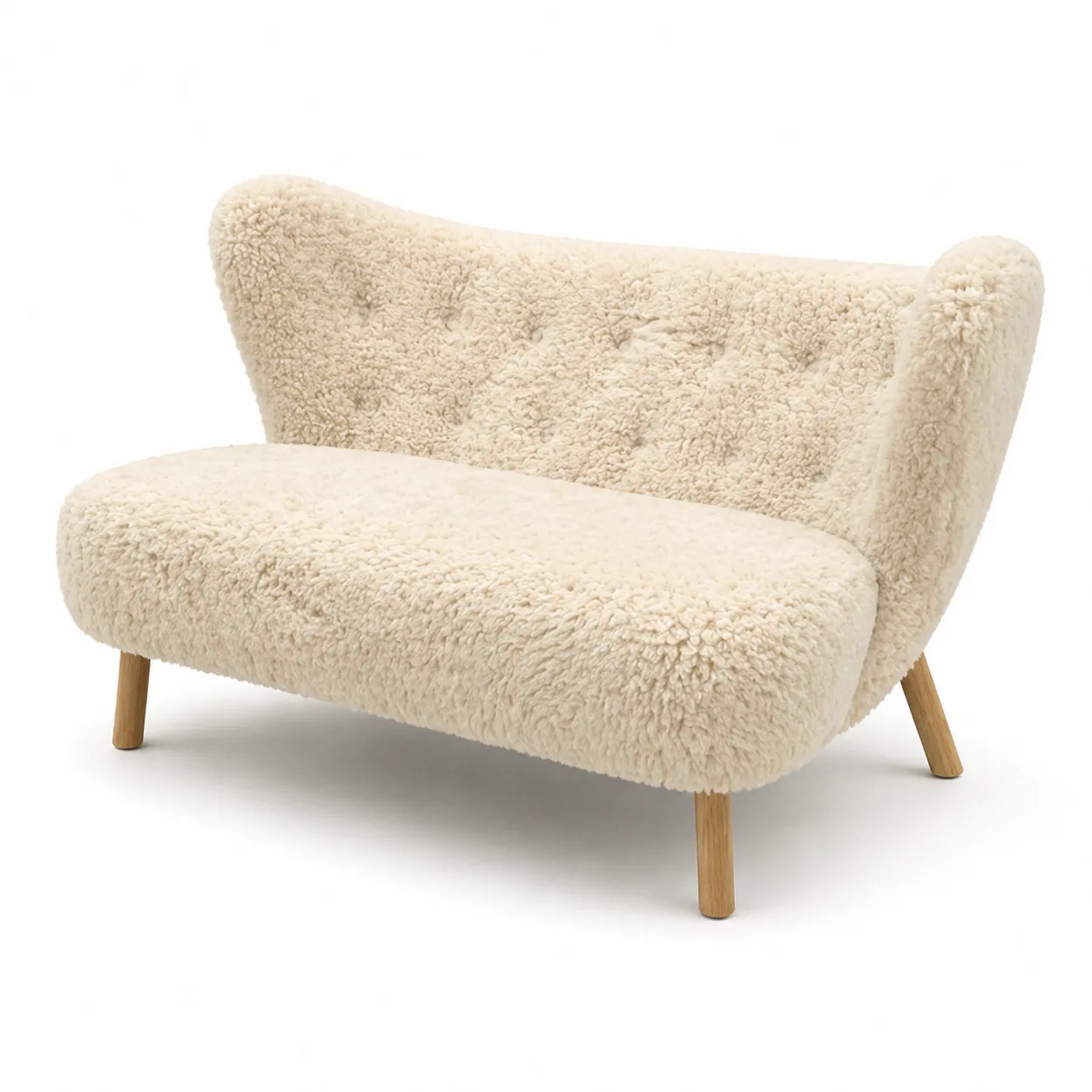 Canapé 2 places en laine synthétique Beige avec pieds en bois-Solvicar