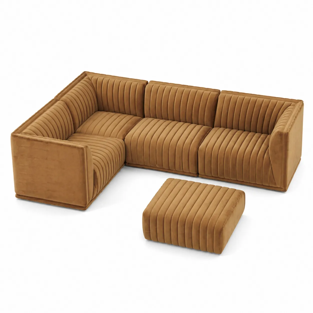 Canapé modulaire en velours brun avec pouf-Solvicar