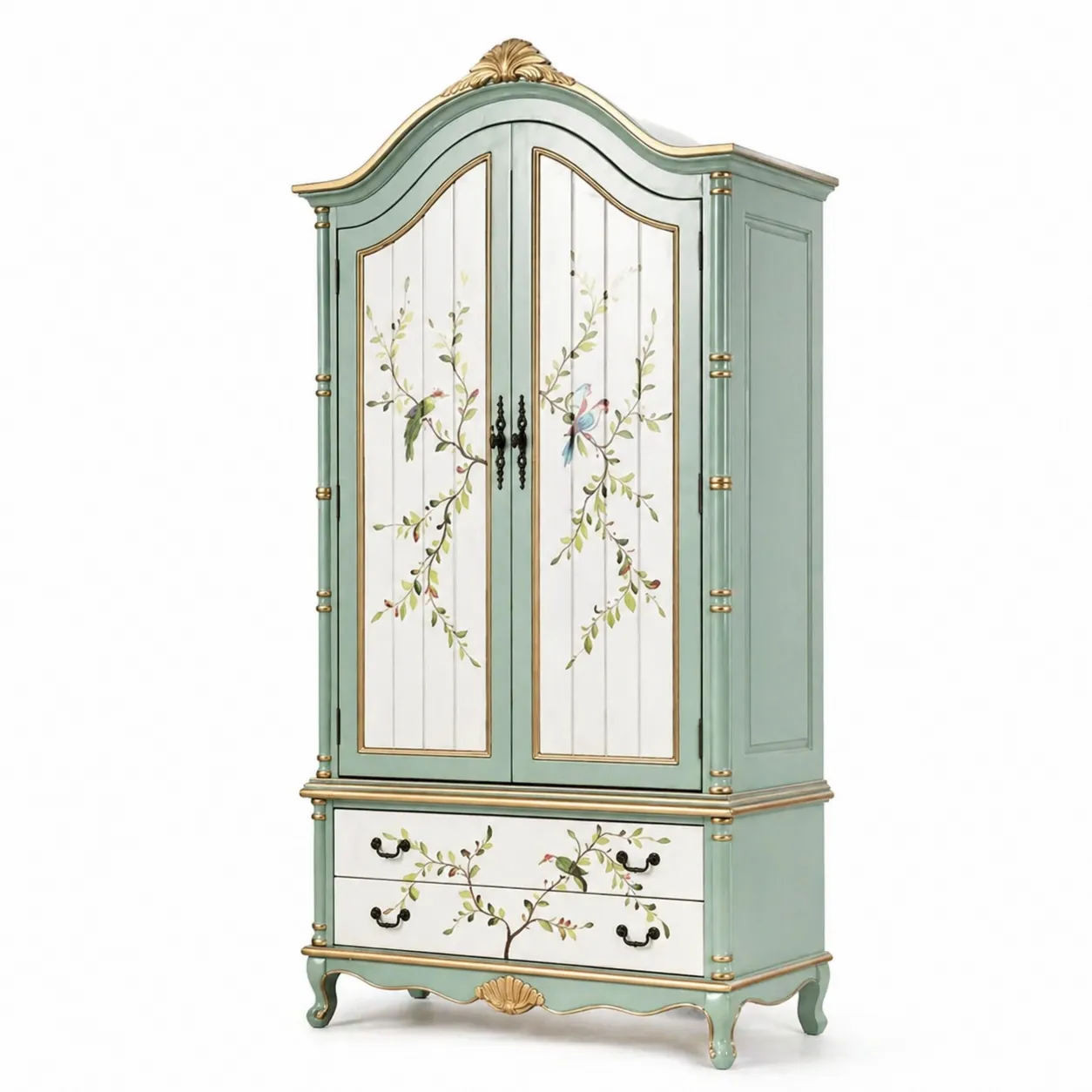 Armoire en bois avec motifs floraux peints à la main-Solvicar
