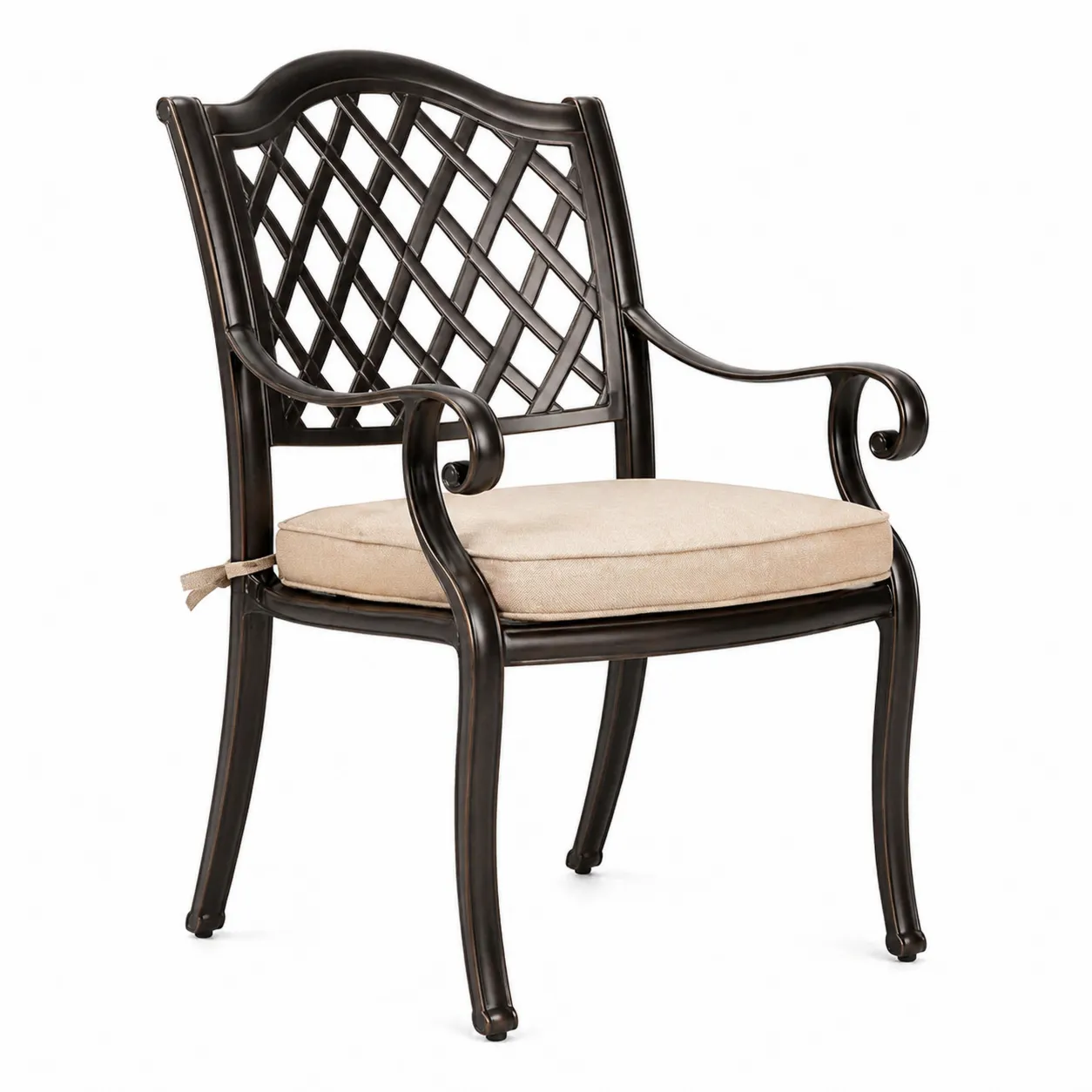 Chaise de jardin en métal noir avec coussin en polyester beige-Solvicar