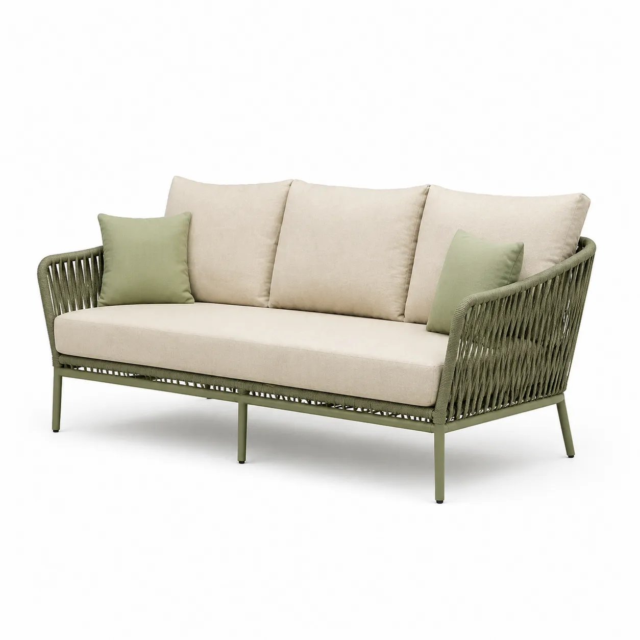 Canapé d'extérieur en aluminium et corde avec coussins Beige/Vert 200 cm-Solvicar