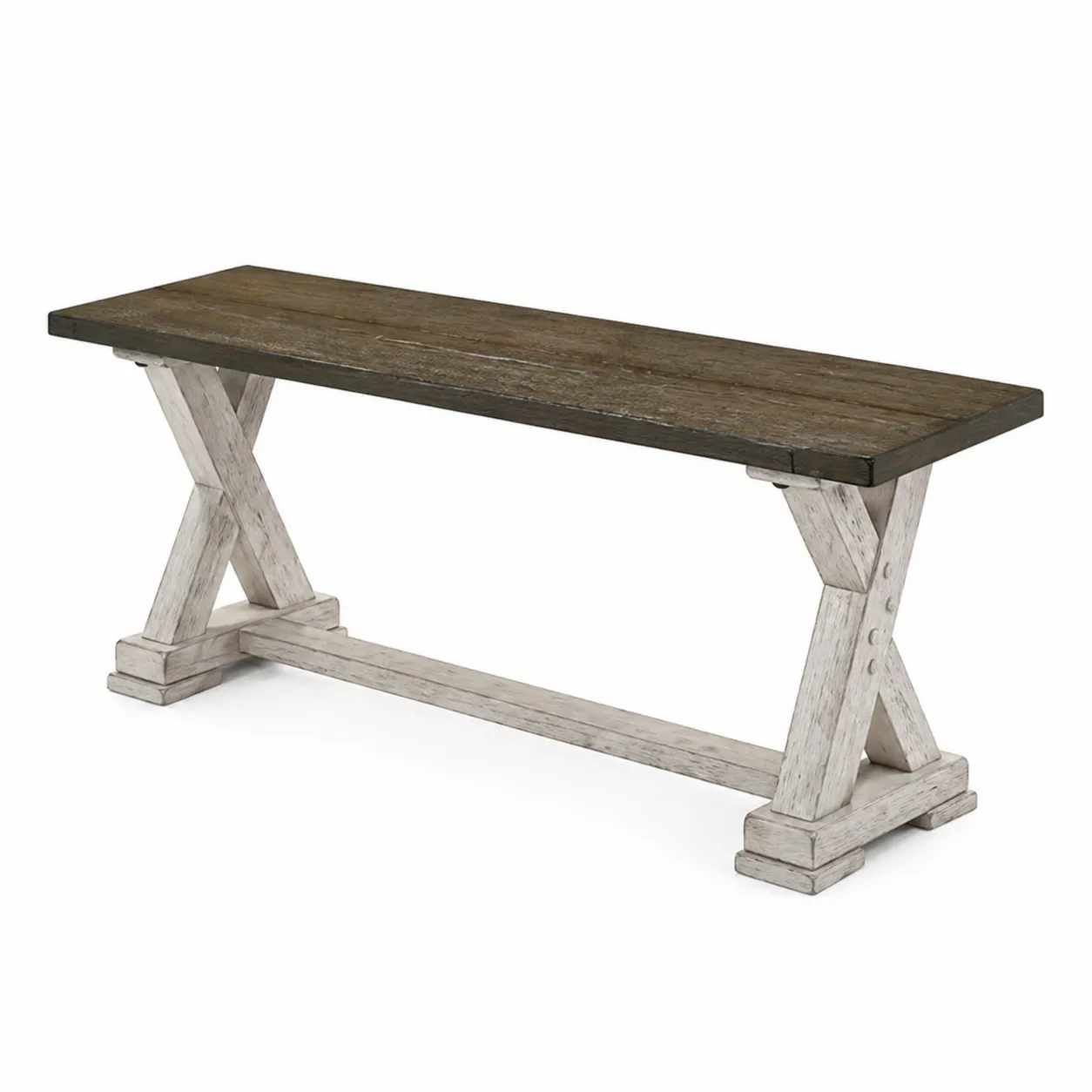 Banc en bois massif marron et blanc vieilli 140x40x45 cm-Solvicar