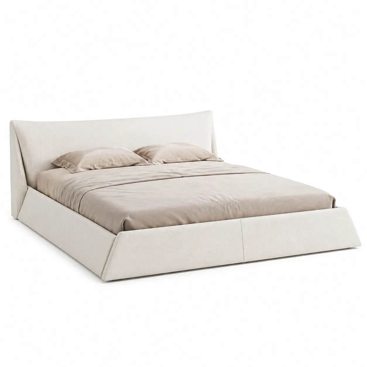 Lit double en tissu polyester beige 160x200 cm-Solvicar