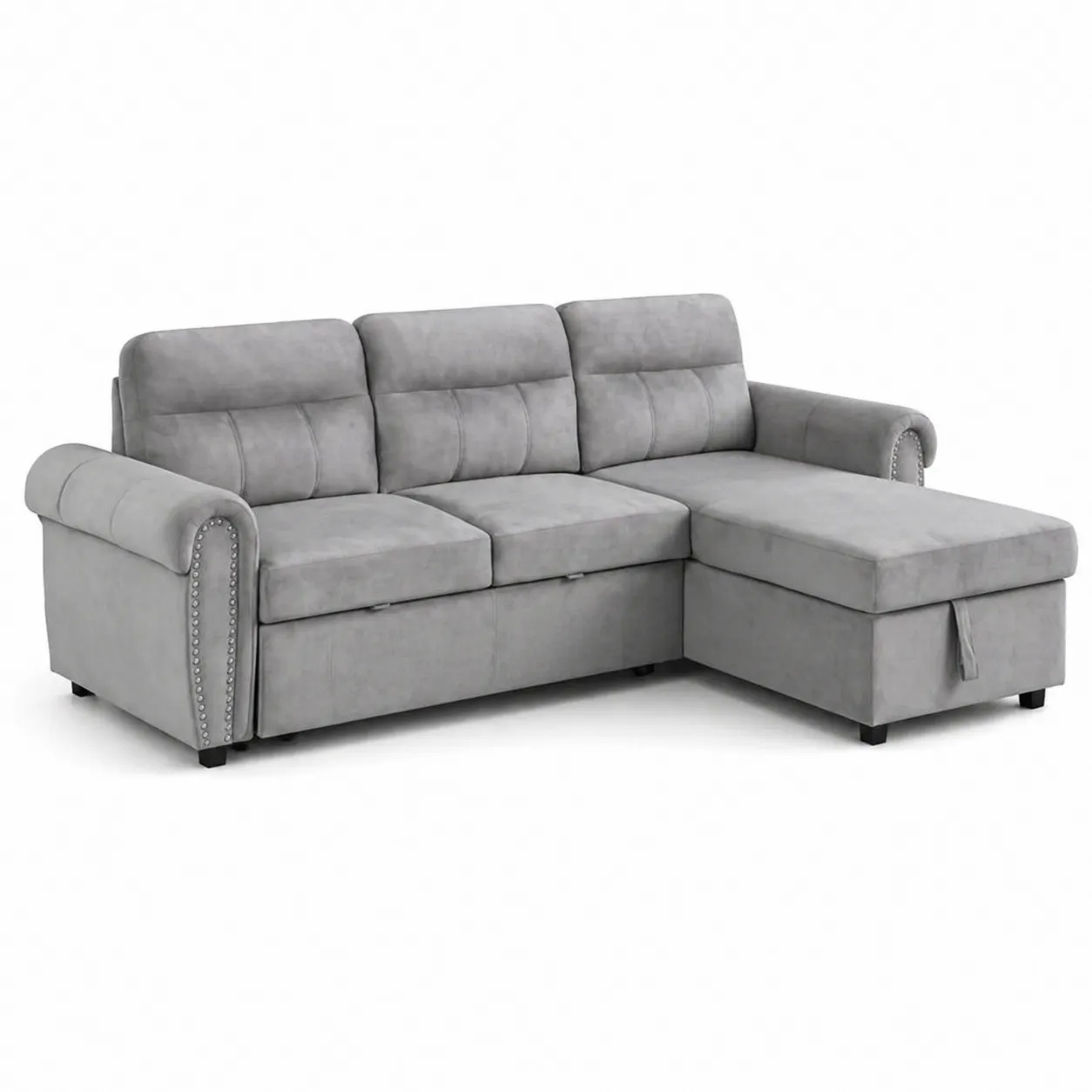Canapé d'angle convertible en velours gris-Solvicar