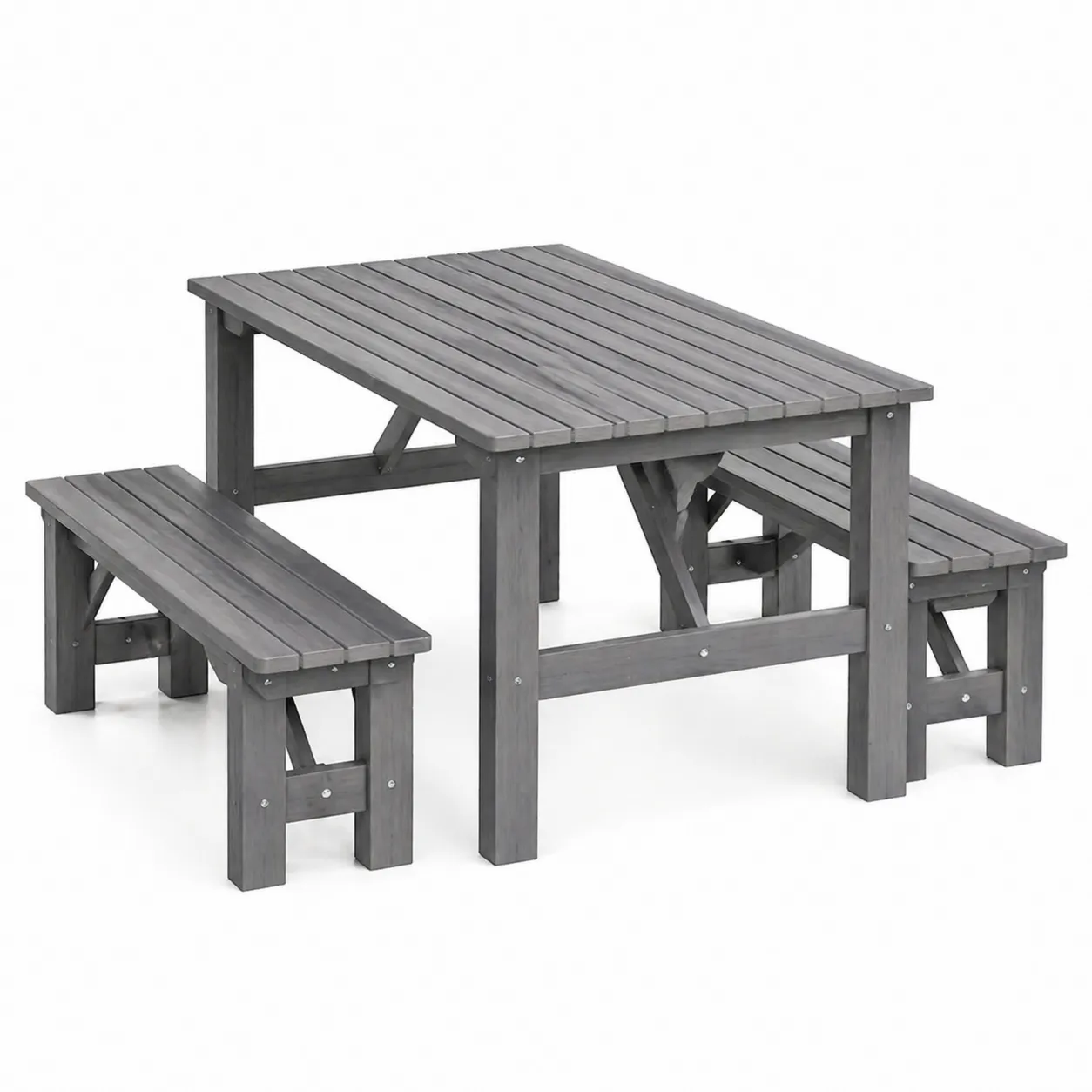Ensemble de table et bancs de jardin en bois de pin gris-Solvicar