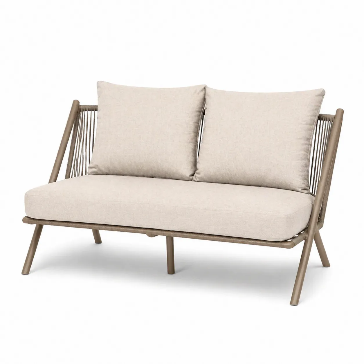 Canapé de jardin 2 places en aluminium et tissu beige-Solvicar