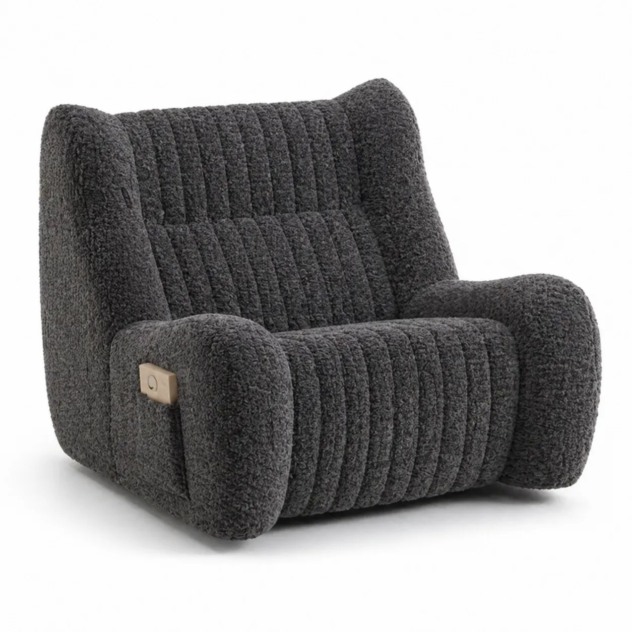 Fauteuil en tissu bouclé Gris foncé avec commandes intégrées-Solvicar