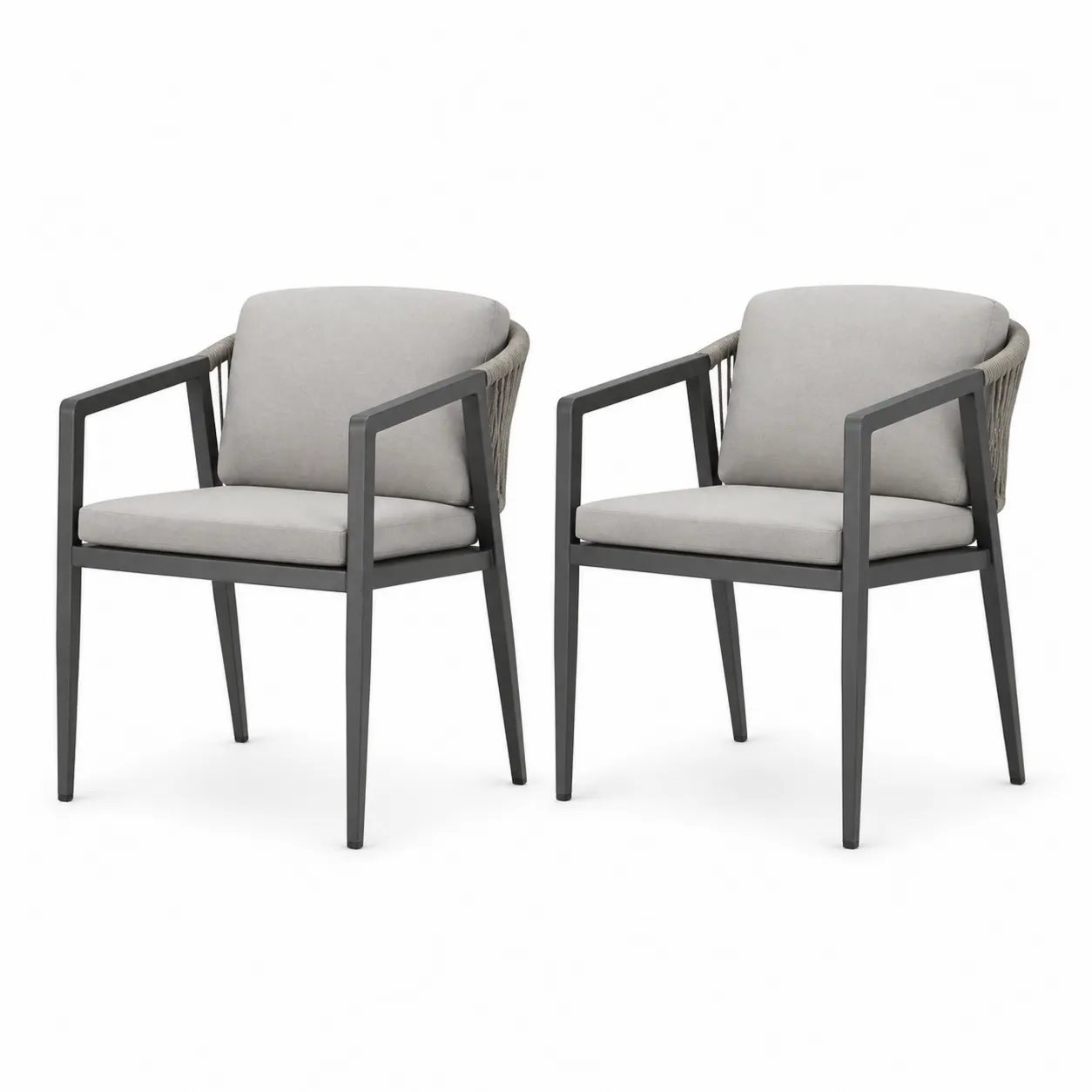 Set de 2 chaises de jardin en aluminium avec coussins gris-Solvicar