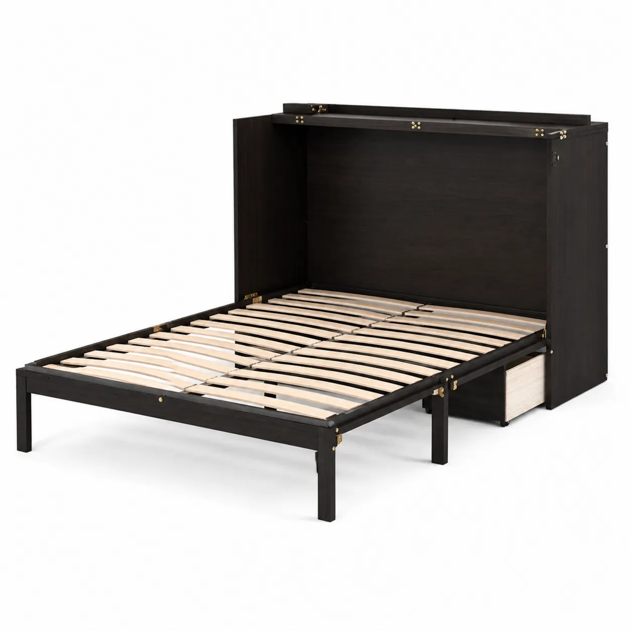 Lit escamotable bois noir avec lattes 200x140 cm-Solvicar