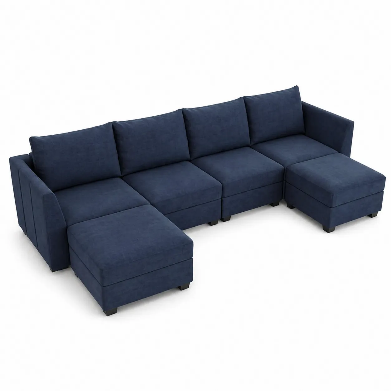 Canapé modulaire en tissu bleu 5 places en L-Solvicar