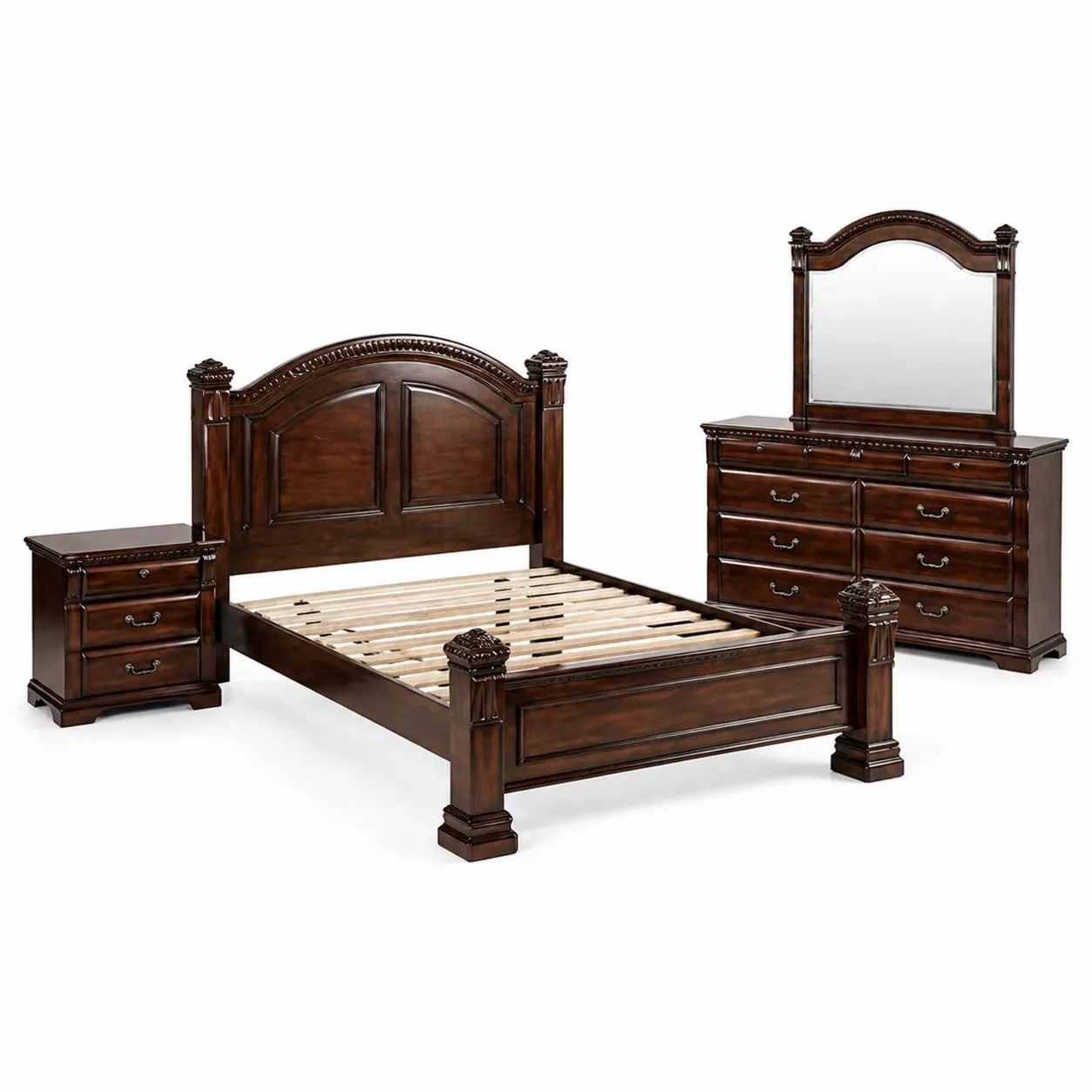 Ensemble de chambre en bois avec lit, commode et table de chevet-Solvicar