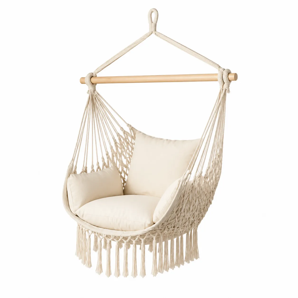 Chaise Hamac Suspendue en Coton et Bois Crème-Solvicar