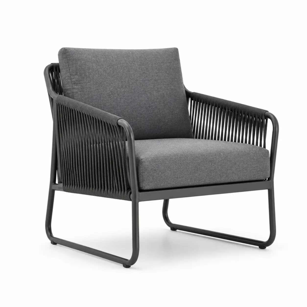 Fauteuil extérieur en métal et corde Gris-Solvicar
