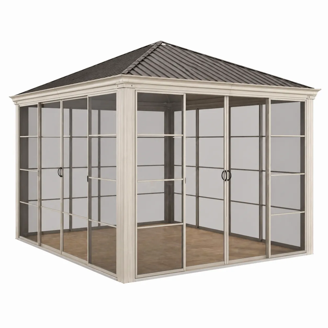 Pavillon de jardin en aluminium et verre trempé 3x3 m Toit Beige/Gris-Solvicar