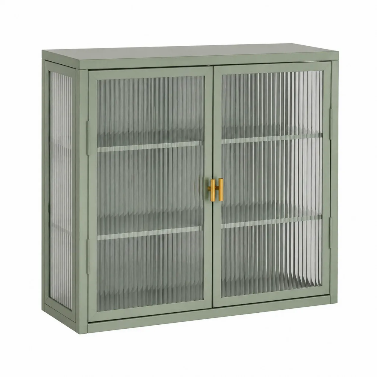 Armoire en métal vert avec portes en verre cannelé-Solvicar