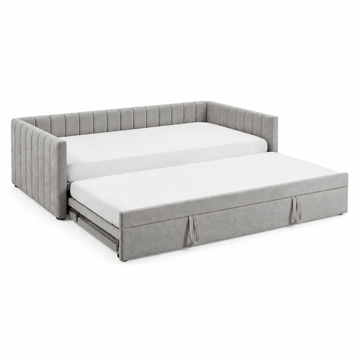 Canapé-lit gigogne en velours Gris avec structure en Bois-Solvicar