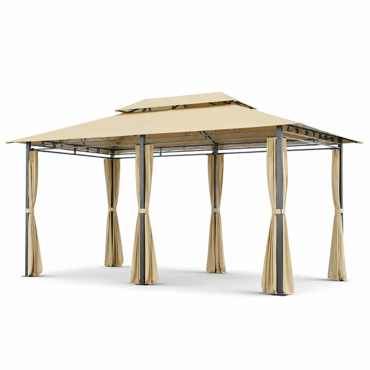 Pavillon en Métal avec Rideaux 3x4 m Beige-Solvicar