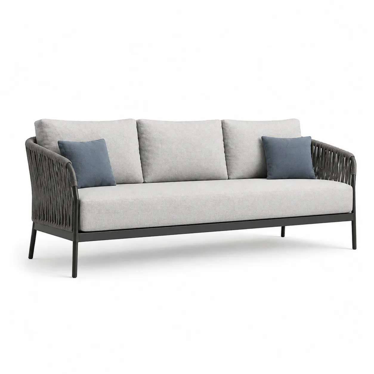 Canapé d'extérieur 3 places en Aluminium et Tissu Gris Clair-Solvicar