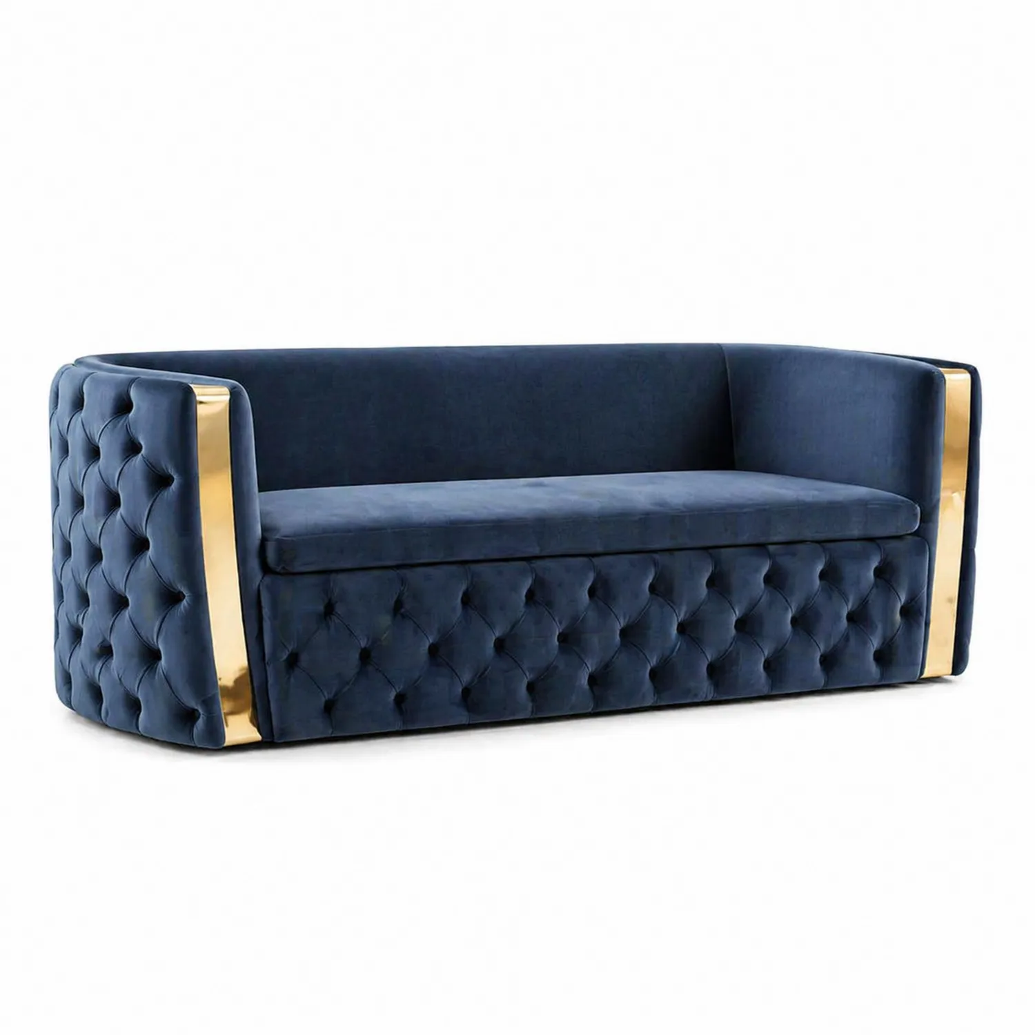 Aksamitna Sofa Granatowa z Metalowymi Elementami