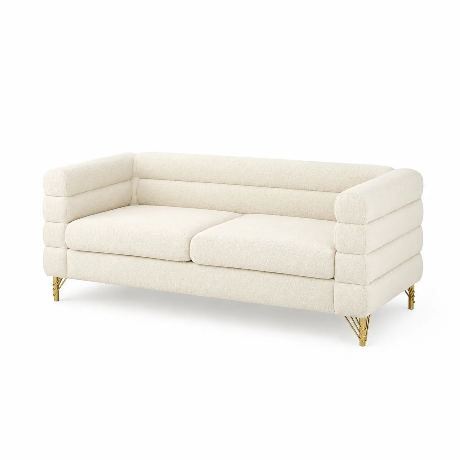 Sofa 3-osobowa tapicerowana z bouclé i metalowymi nogami