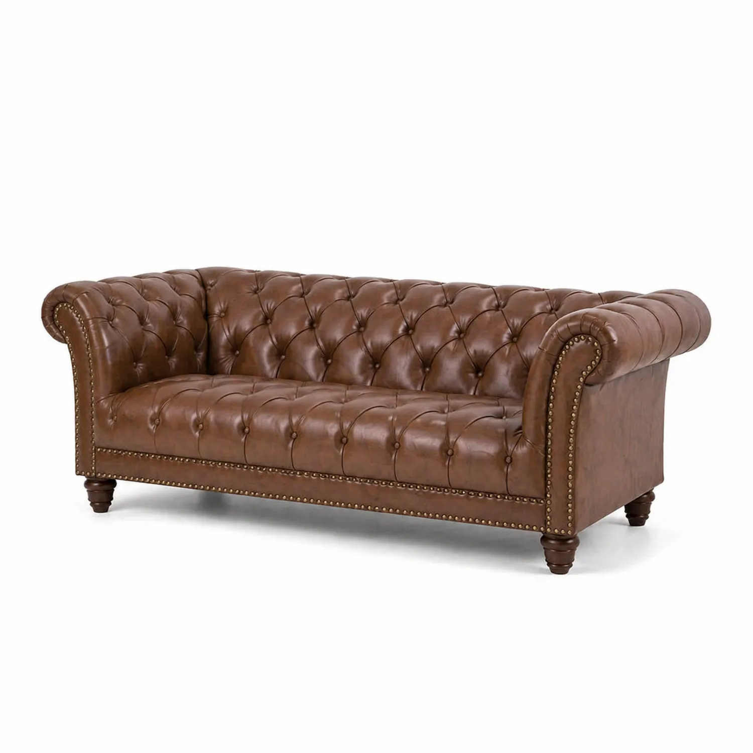 Sofa Chesterfield Skórzana Brązowa 210 cm