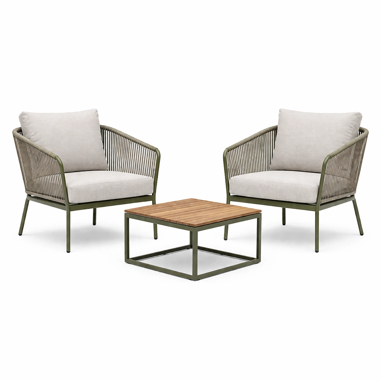Conjunto de jardín de sillones de aluminio y mesa de madera para exterior-homelioz