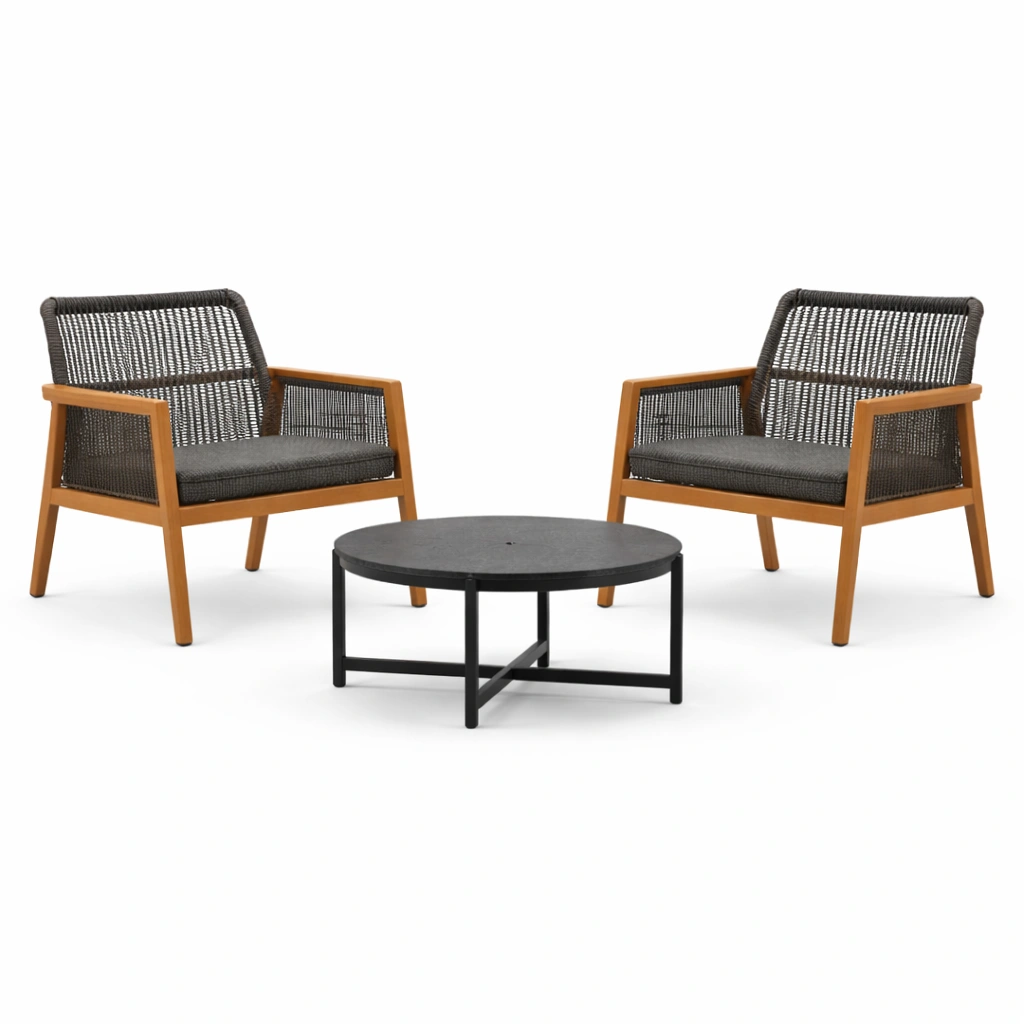 Conjunto de jardín de sillas de madera y mesa de metal para exterior gris y madera miel-homelioz
