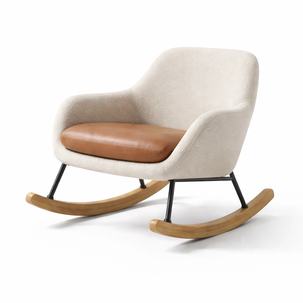 Silla mecedora con estructura de metal y asiento de cuero sintético-homelioz