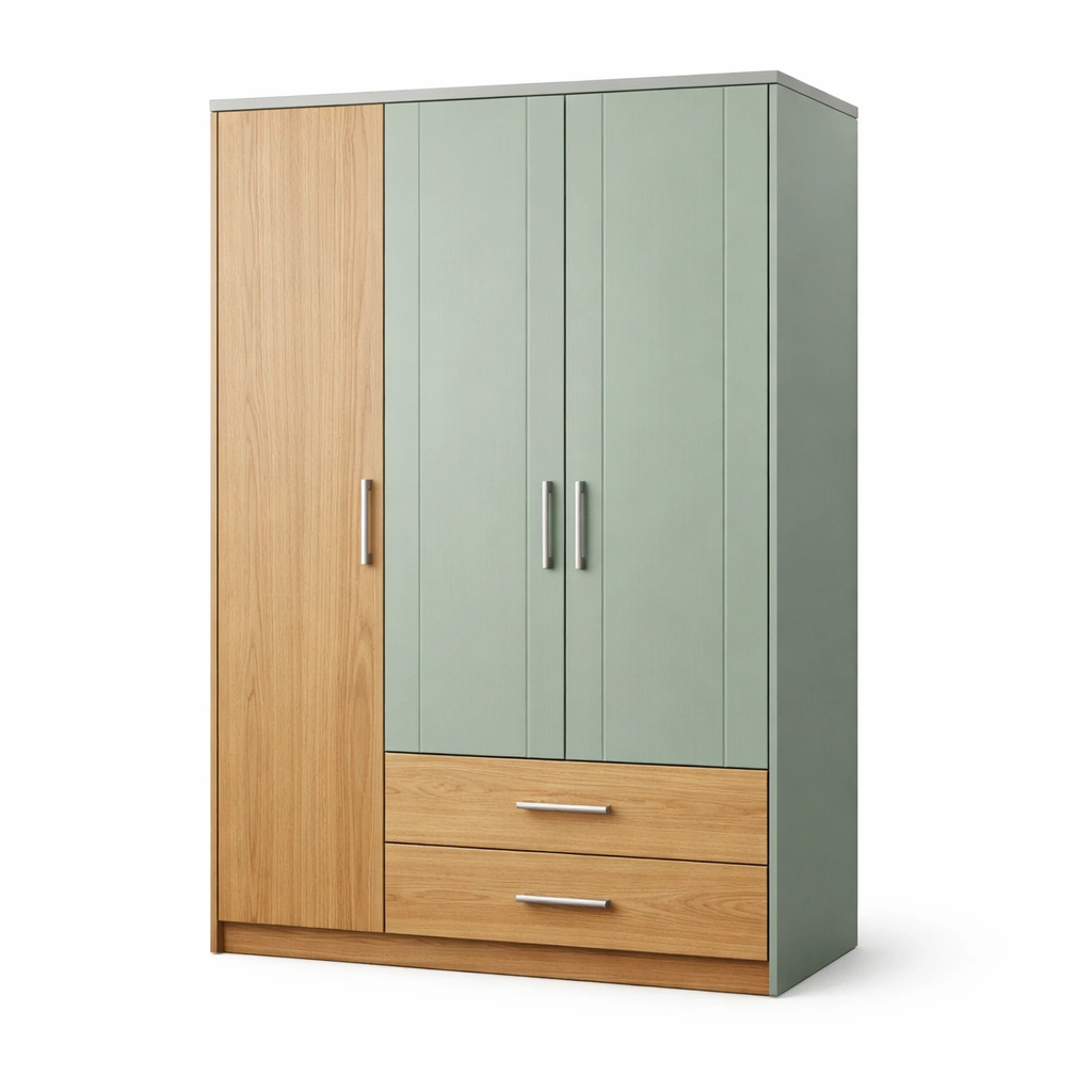 Armario de madera y mdf con puertas y cajones verde y roble 100x50x180 cm-homelioz