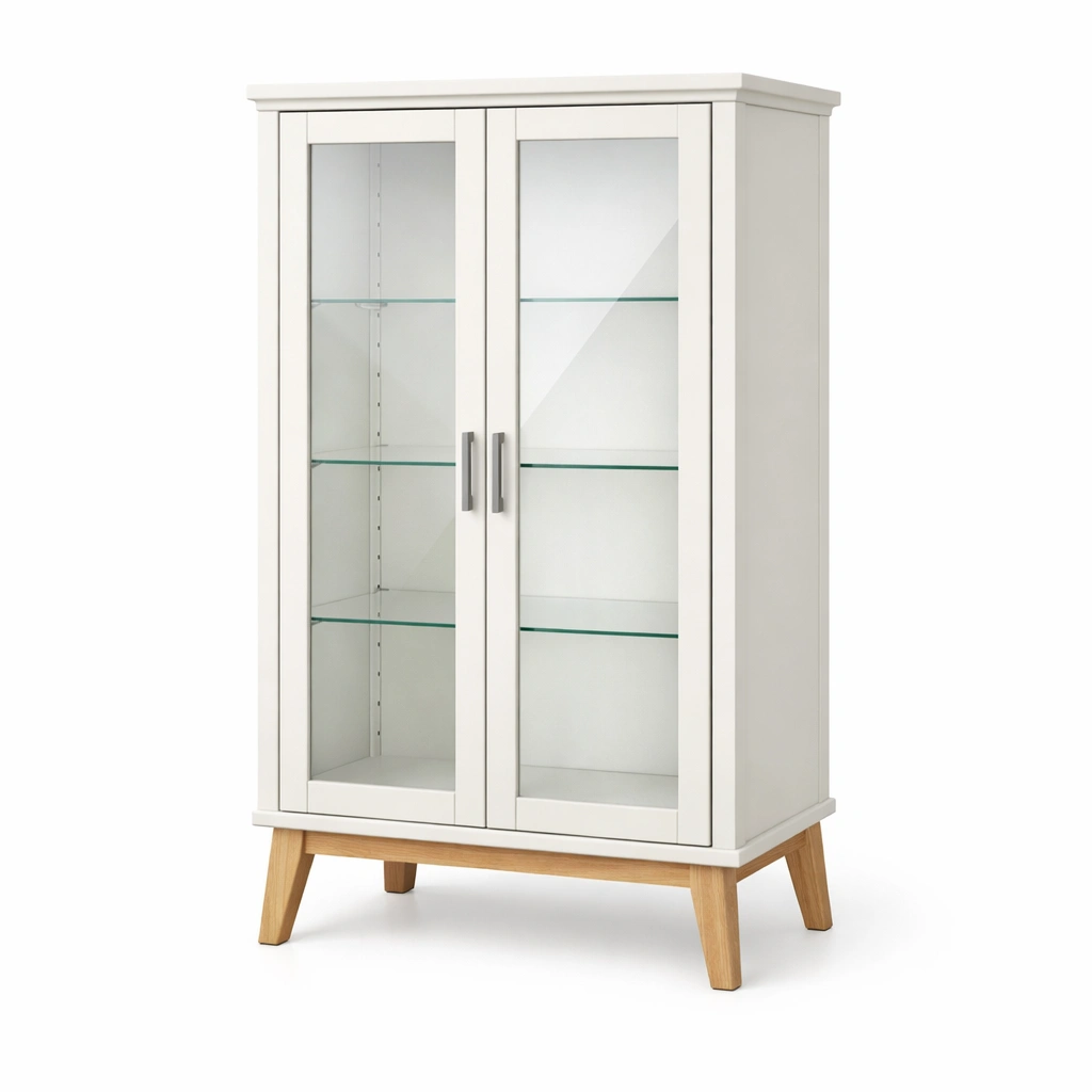 Vitrina de mdf y vidrio templado blanco con puertas de cristal-homelioz