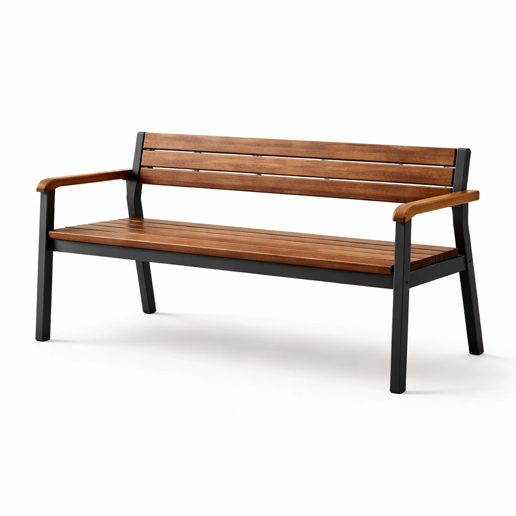Banco de madera de acacia y metal negro-homelioz