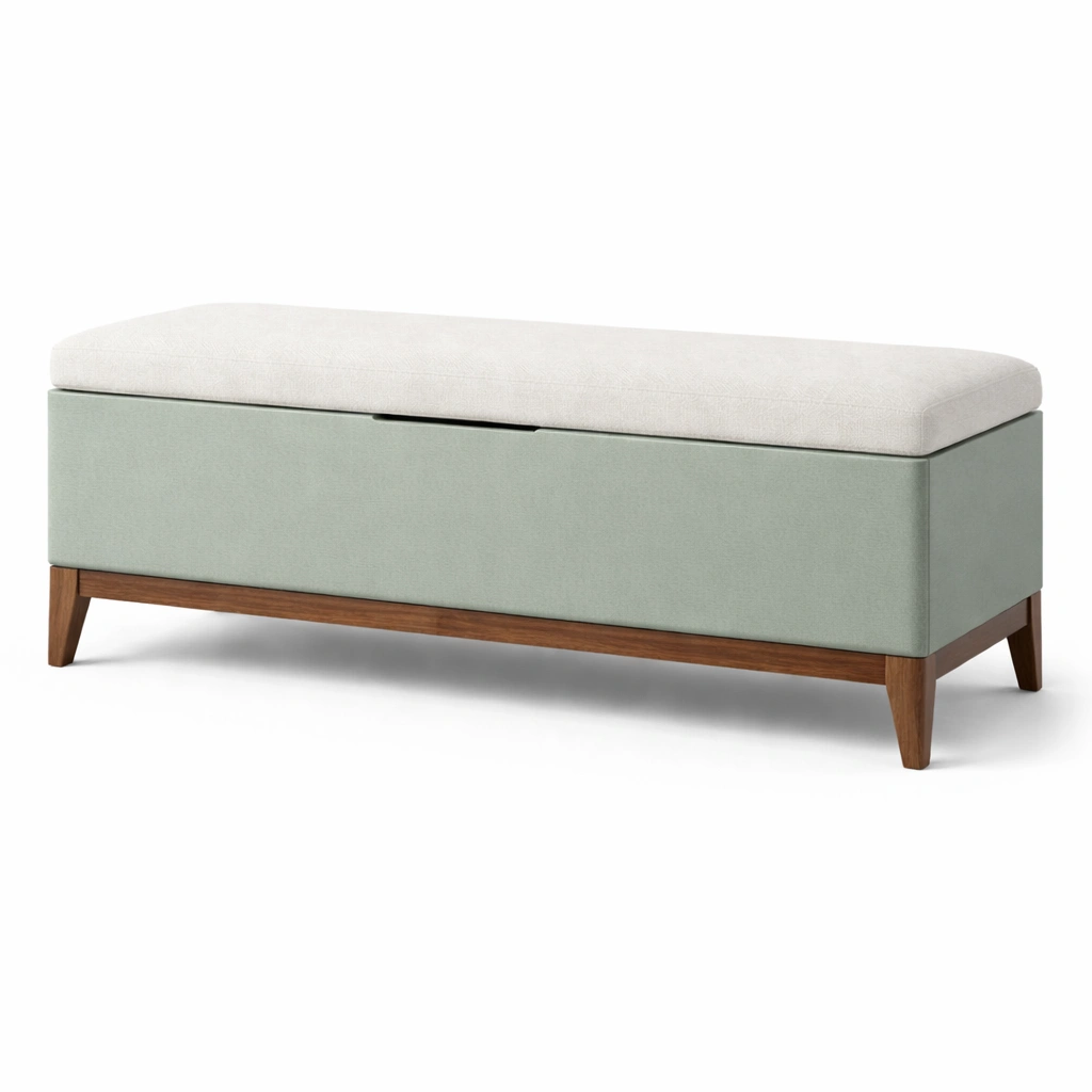 Banco con almacenamiento de madera y poliéster 120x40x45 cm verde menta-homelioz