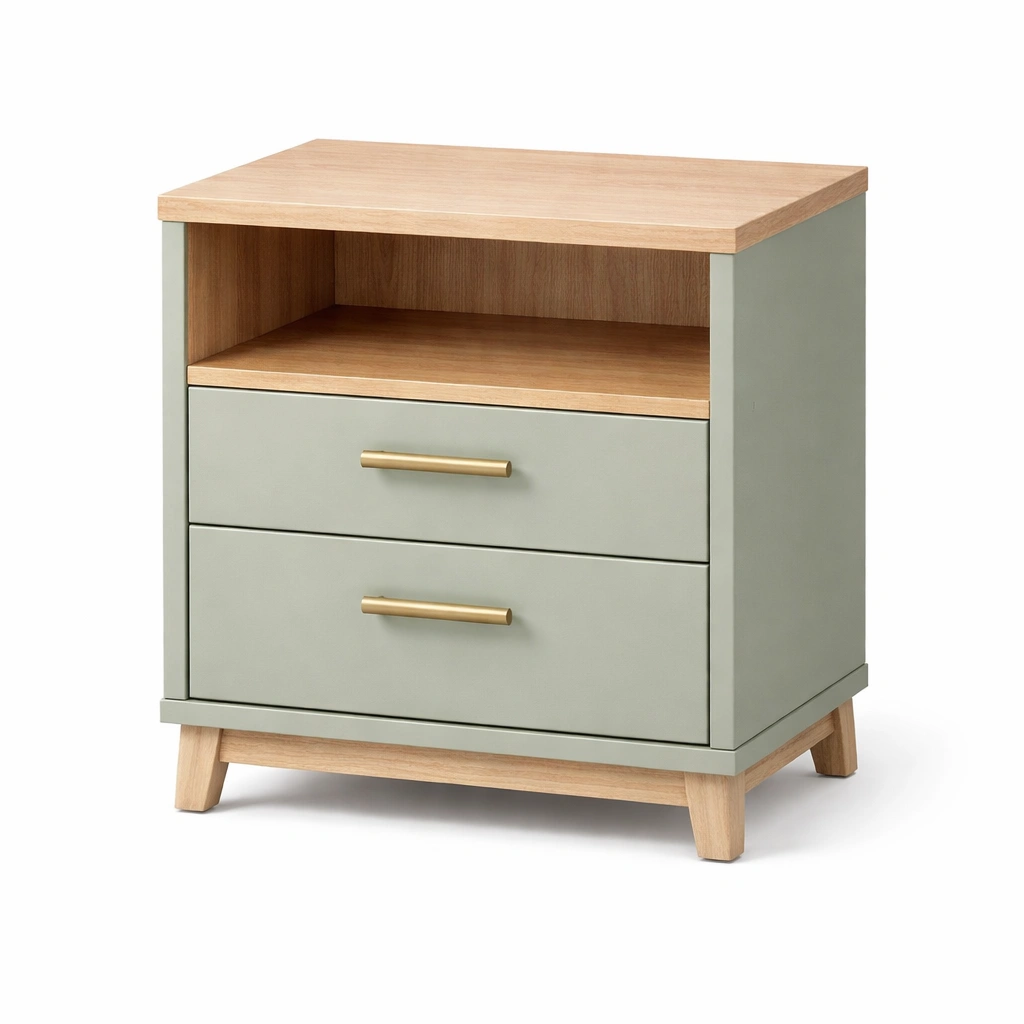 Mesita de noche de mdf y madera de roble con cajones verde claro 45x35x55 cm-homelioz