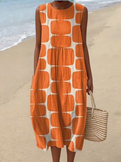 Ärmelloses Damen-Freizeitkleid aus Baumwolle mit Print