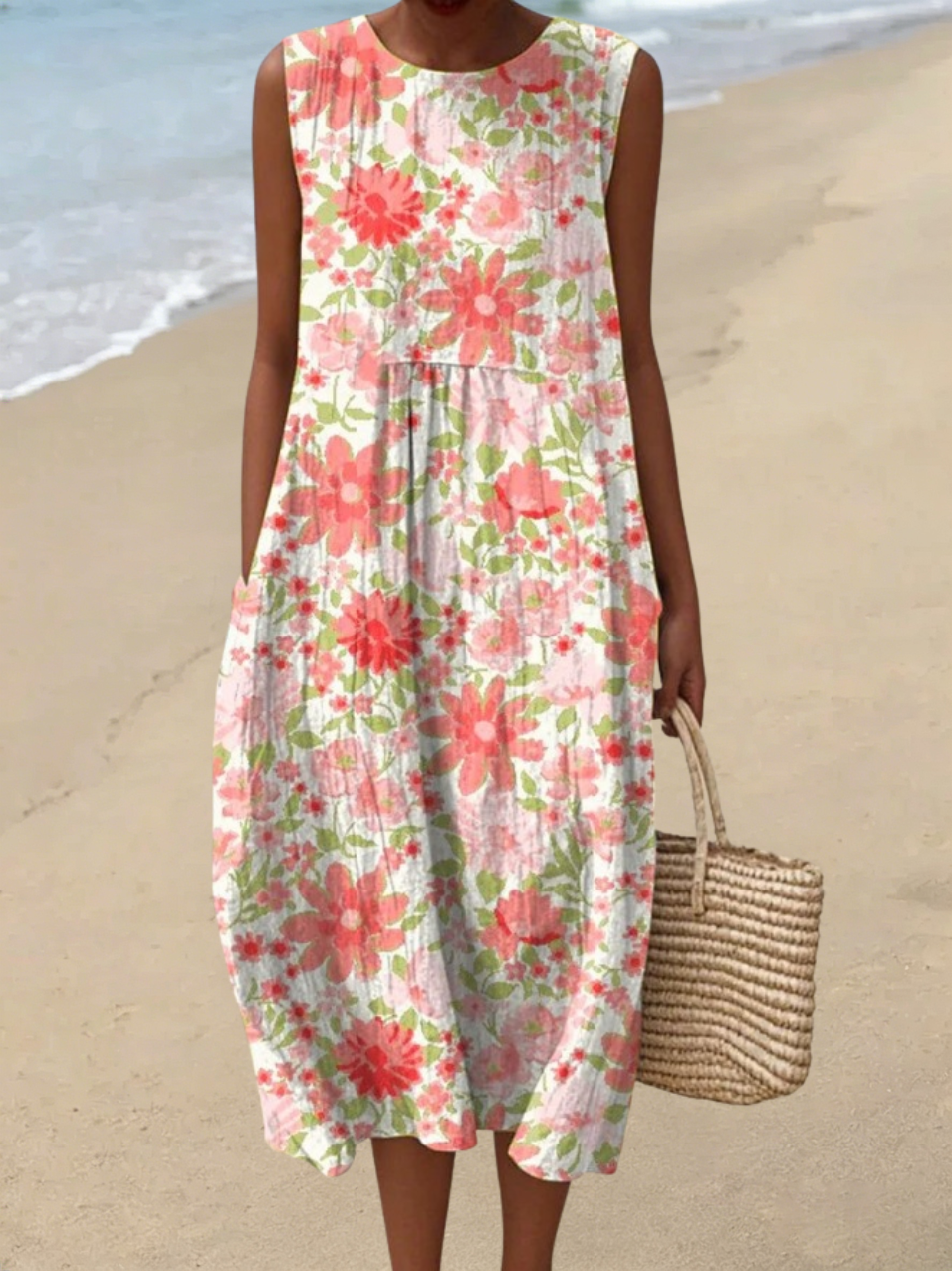 Ärmelloses Damen-Freizeitkleid aus Baumwolle mit Print