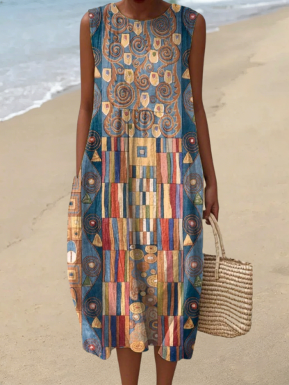 Ärmelloses Damen-Freizeitkleid aus Baumwolle mit Print