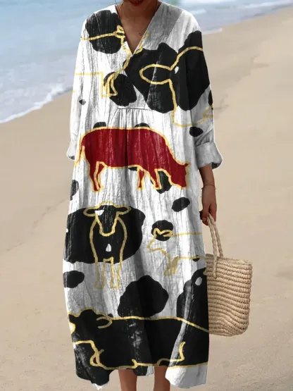 Damen Baumwollkleid mit abstraktem Kunstmuster-Print