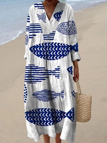 Damen Baumwollkleid mit abstraktem Musterprint