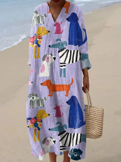 Damen Baumwollkleid mit abstraktem Kunstmuster-Print