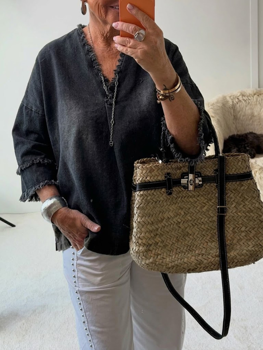 Mother's Day Gift❤️Frayed Edge Denim Casual Blouse